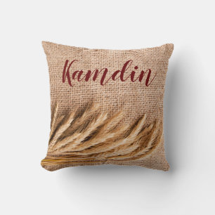 Personalised Pillow Wheat on Burlap Sack Country R