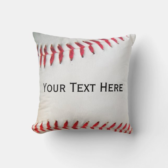 Personalised Pillow White Baseball red stitching (Front)