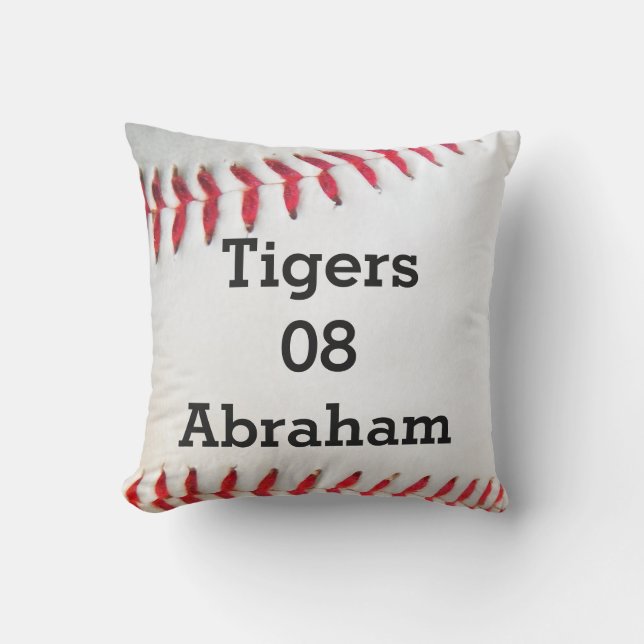 Personalised Pillow White Baseball red stitching (Front)