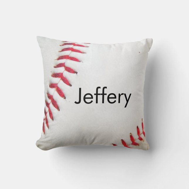Personalised Pillow White Baseball red stitching (Front)