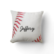 Personalised Pillow White Baseball red stitching