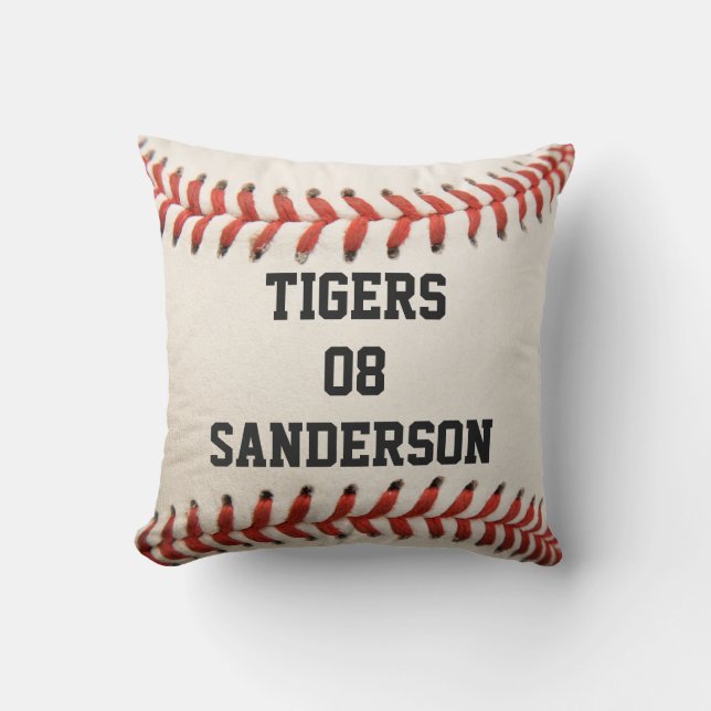 Personalised Pillow White Baseball red stitching (Front)
