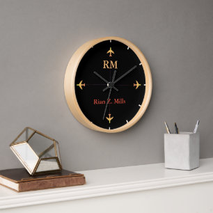 Personalised Pilot Name Aeroplanes Aero Style Clock