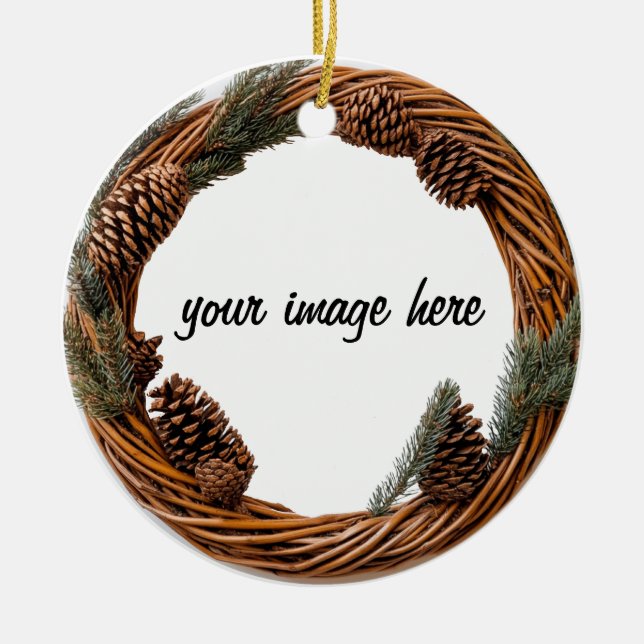 personalised pine cone wreath ceramic ornament (Front)