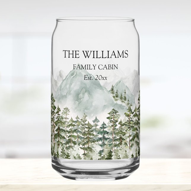 Personalised Pine Forest and Mountains Can Glass (In situ)