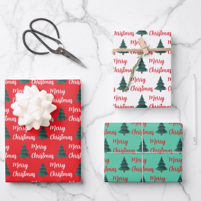 Personalised Pine Tree & Merry Christmas  Wrapping Paper Sheet (Front)