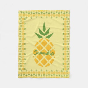 Personalised Pineapple, Editable Yellow Background Fleece Blanket