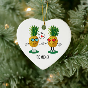 Personalised Pineapple Emoji Love Couple Ceramic Ornament