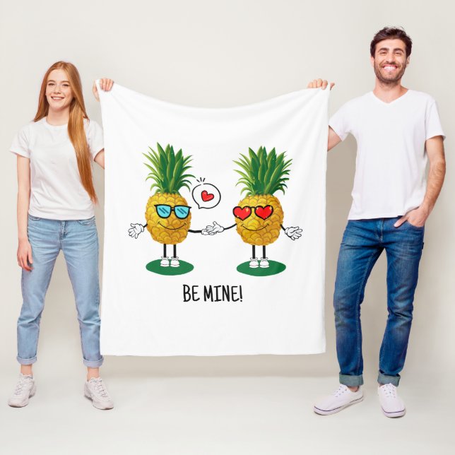 Personalised Pineapple Emoji Love Couple Fleece Blanket (In Situ)