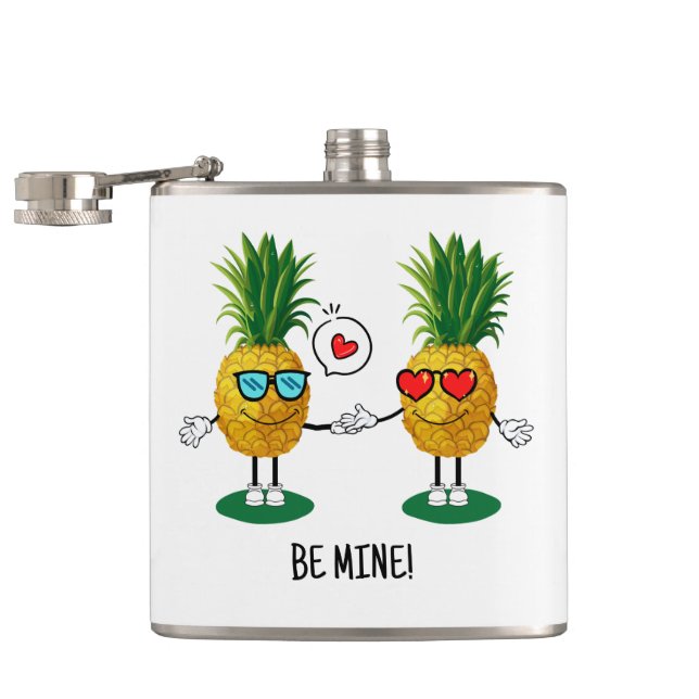 Personalised Pineapple Emoji Love Couple Hip Flask (Opened)