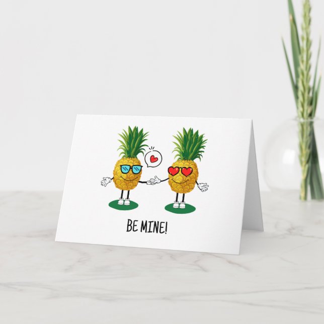 Personalised Pineapple Emoji Love Couple Holiday Card (Front)