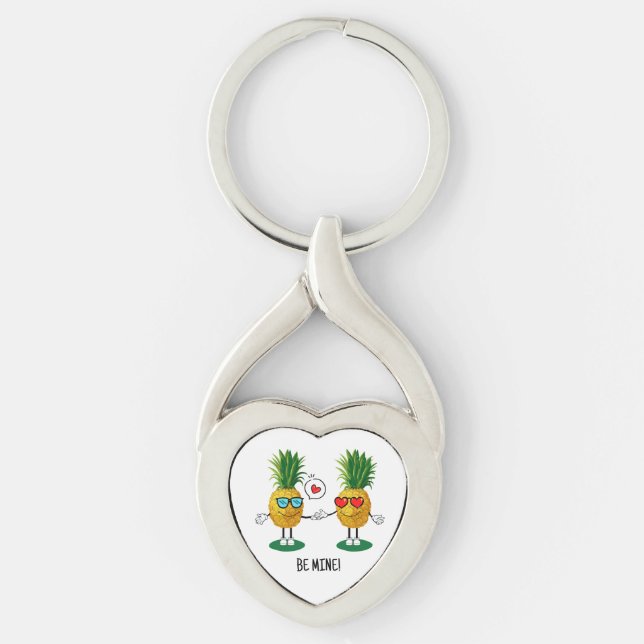 Personalised Pineapple Emoji Love Couple Key Ring (Front)