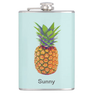 Personalised Pineapple Fruit on Light Blue Hip Flask