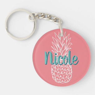 Personalised Pineapple Name Round Key Ring