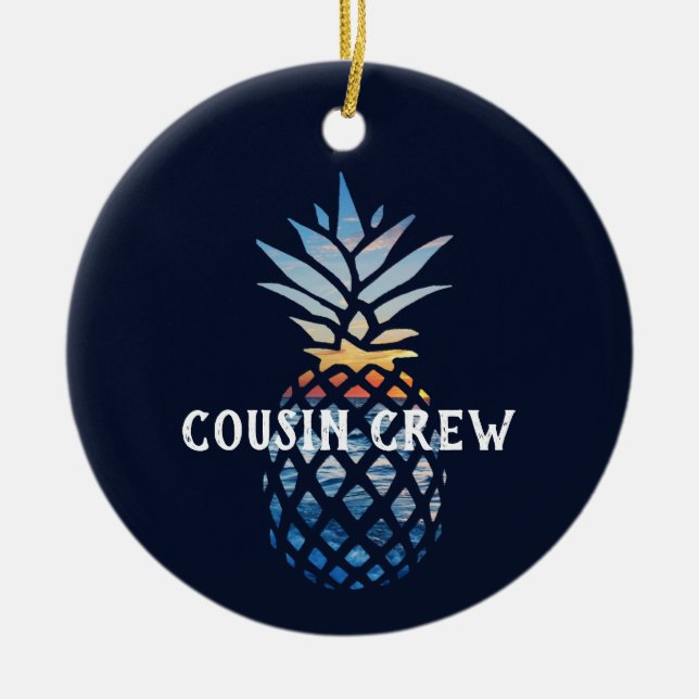 Personalised Pineapple Tropical Sunset  Ceramic Ornament (Front)