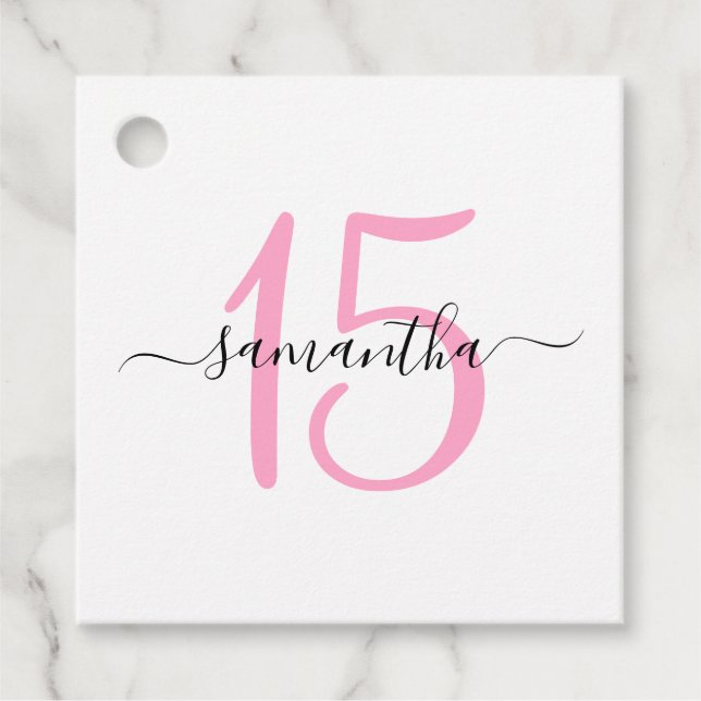 Personalised Pink 15th Birthday Favour Tags (Front)