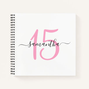 Personalised Pink 15th Birthday Guestbook Notebook