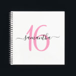 Personalised Pink 16th Birthday Guestbook Notebook<br><div class="desc">Minimalist pink 16 blank square notebook that can be used as a guestbook on her special Sweet 16 day.
With some customisation,  you will be able to ungroup the numbers to match another milestone birthday. 
Create your own girly name and birthday notebook.</div>