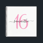 Personalised Pink 16th Birthday Guestbook Notebook<br><div class="desc">Minimalist pink 16 blank square notebook that can be used as a guestbook on her special Sweet 16 day.
With some customisation,  you will be able to ungroup the numbers to match another milestone birthday. 
Create your own girly name and birthday notebook.</div>