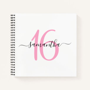 Personalised Pink 16th Birthday Guestbook Notebook
