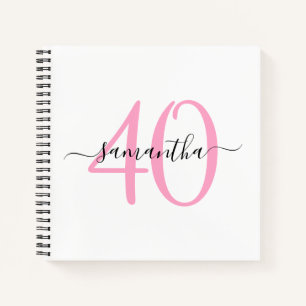 Personalised Pink 40th Birthday Guestbook Notebook
