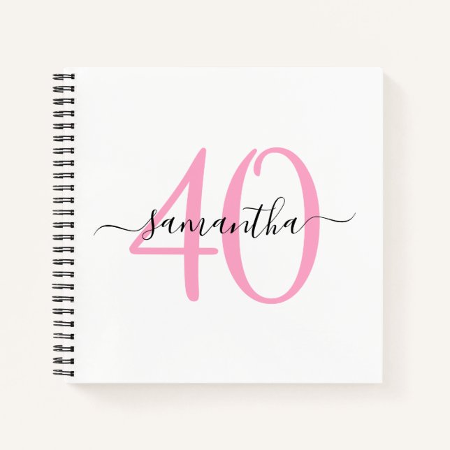 Personalised Pink 40th Birthday Guestbook Notebook (Front)