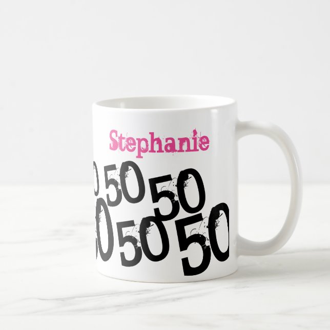 Personalised Pink 50th Birthday Coffee Mug (Right)