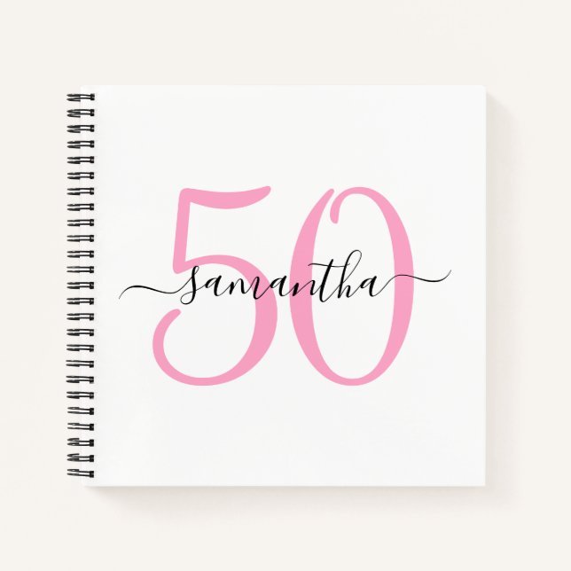 Personalised Pink 50th Birthday Guestbook Notebook (Front)