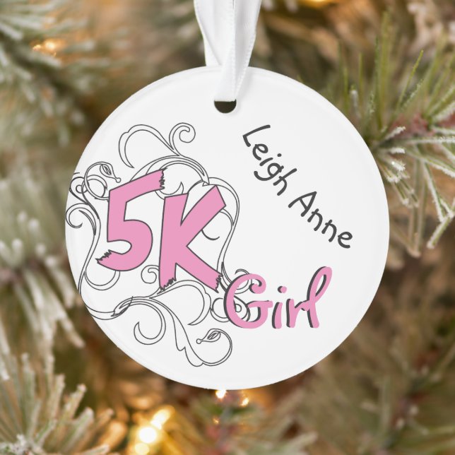 Personalised Pink 5k Girl Runner design Front Ornament (Tree)