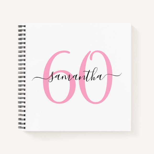 Personalised Pink 60th Birthday Guestbook Notebook (Front)