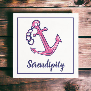 Personalised Pink Anchor Nautical Boat Name Party Napkin