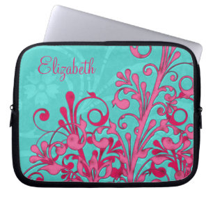 Personalised Pink and Aqua Floral Laptop Sleeve