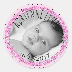 Personalised Pink and B lack Baby Photo Sticker