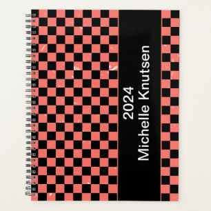 Personalised  pink and black Chequerboard  2024  Planner