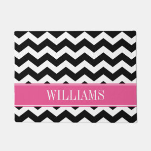 Personalised Pink and Black Chevron Doormat