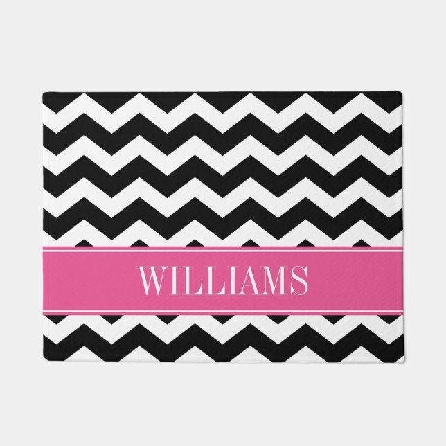 Personalised Pink and Black Chevron Doormat (Front)