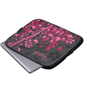 Personalised Pink and Black Floral Laptop Sleeve