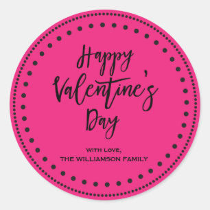 Personalised Pink and Black Happy Valentine's Day Classic Round Sticker