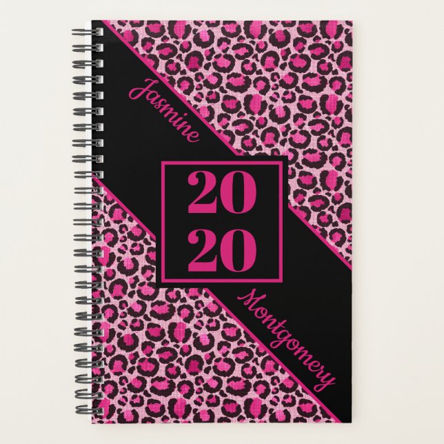 Personalised Pink and Black Leopard Print 2020 Planner (Front)