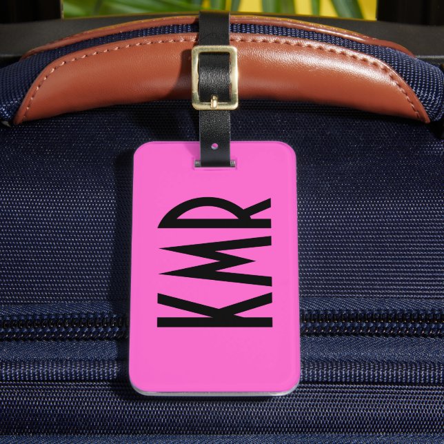 Personalised Pink and Black Luggage Tag (Front Insitu 2)