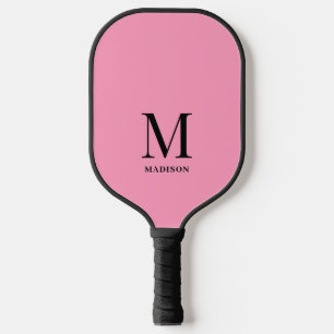 Personalised Pink And Black Minimalist Monogram Pickleball Paddle