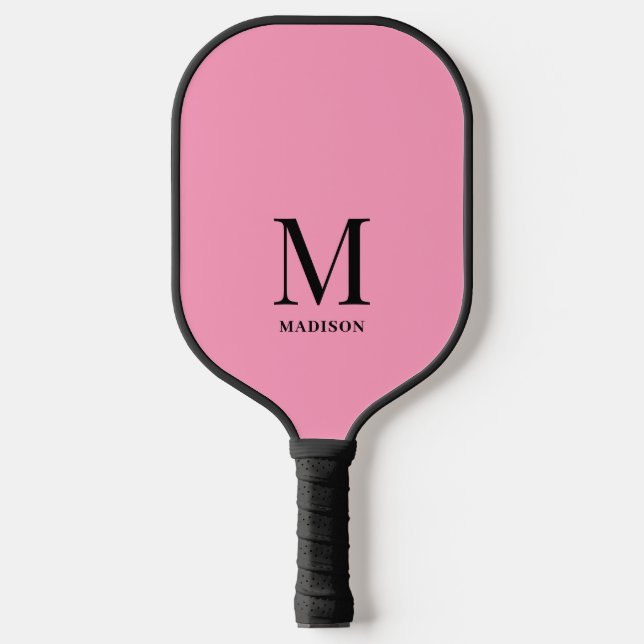 Personalised Pink And Black Minimalist Monogram Pickleball Paddle (Front)