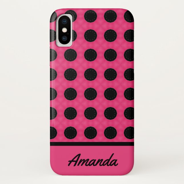 Personalised Pink and Black Polka Dots Pattern Case-Mate iPhone Case (Back)