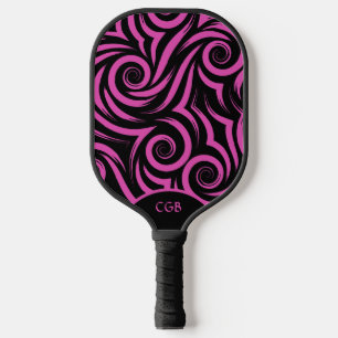 Personalised Pink and Black Swirls Pickleball Paddle