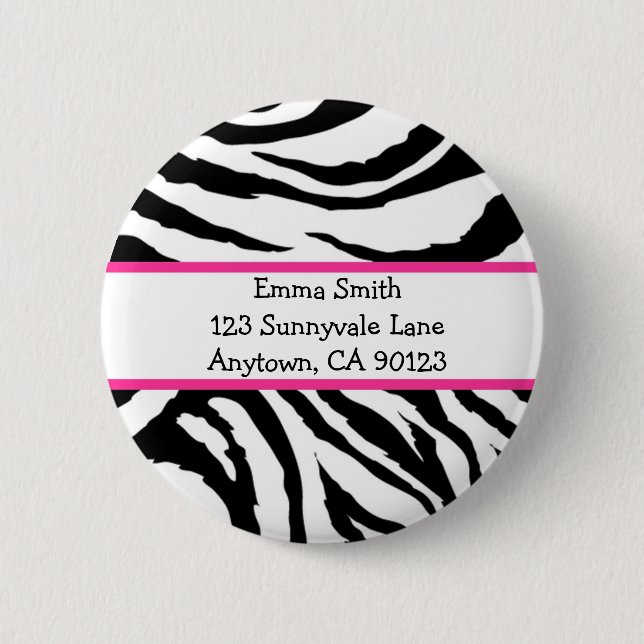 Personalised Pink and Black Zebra Pin (Front)