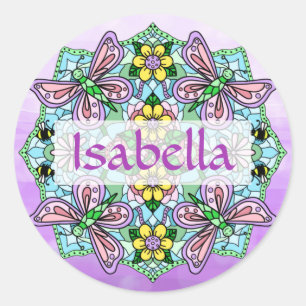 Personalised Pink and Blue Butterfly Mandala   Classic Round Sticker