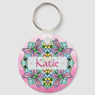 Personalised Pink and Blue Butterfly Mandala Key Ring