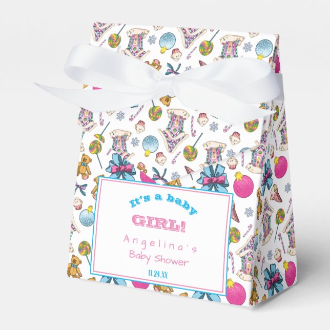Personalised Pink And Blue Christmas Pattern Favour Box (Front Side)