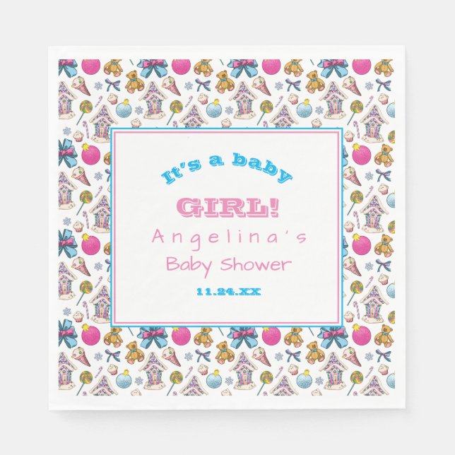 Personalised Pink And Blue Christmas Pattern Napkin (Front)