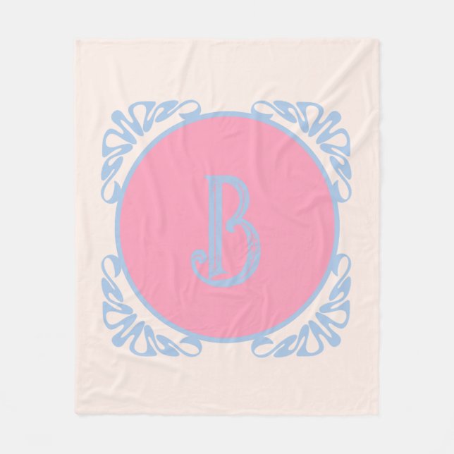 Personalised pink and blue  fleece blanket (Front)